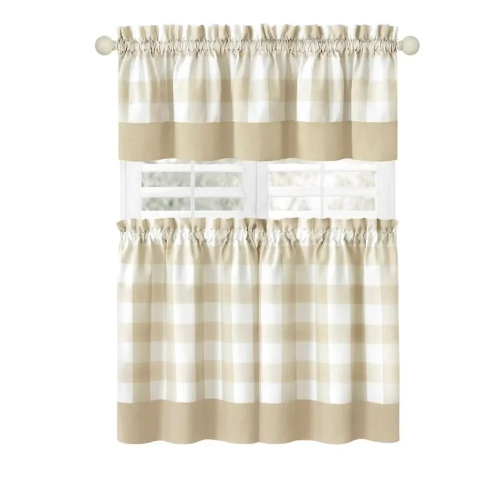 Achim Home Furnishing Hunter Tan Plaid Modern Window Curtain Panels : 58